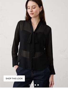 NWT Black Sheer Tie-Neck Blouse - Women Tops